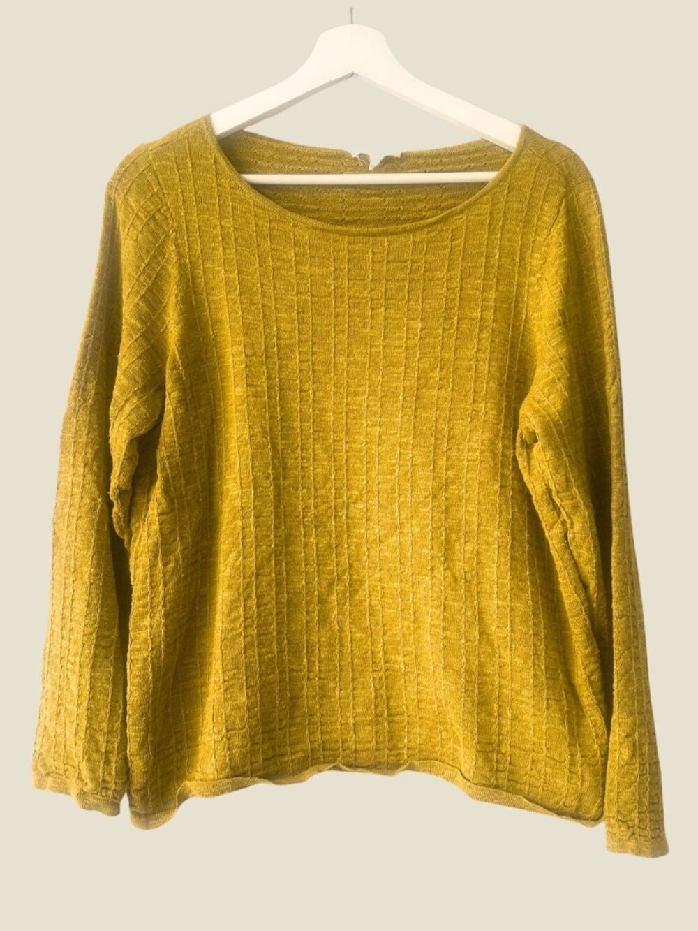 EILEEN FISHER ORGANIC LINEN COTTON SWEATER GOLDENROD YELLOW SIZE LARGE